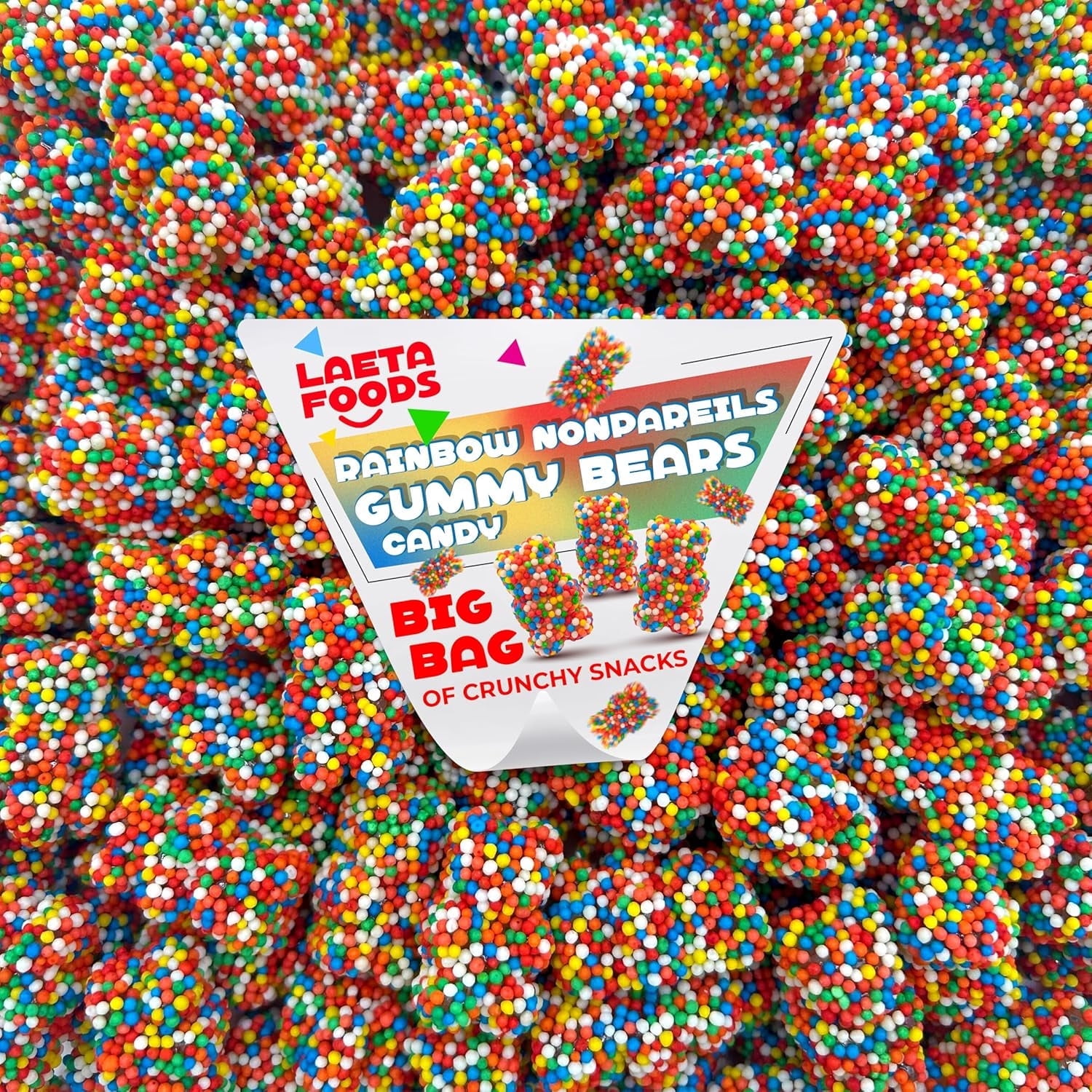 Rainbow Nonpareils Gummy Bears Candy, Crispy Crunchy Snacks (2 Pound Bag)
