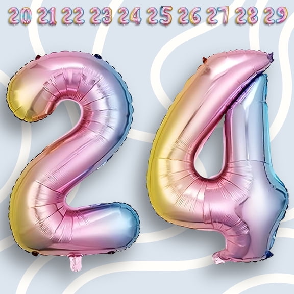 Rainbow Number 24 Foil Balloon 40" - Helium/Air Inflatable Multicolor Ombre Gradient Mylar Numeral Balloons - 24th Birthday Party, Anniversary Decor