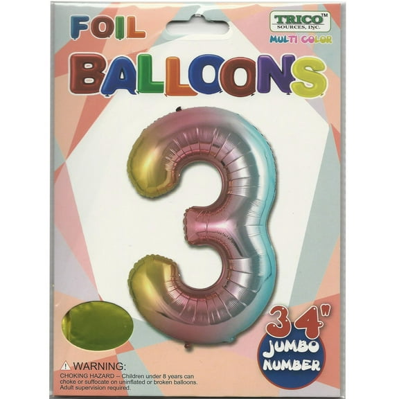 Rainbow Number 3 Balloon 34"