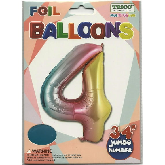 Rainbow Number 4 Balloon 34"