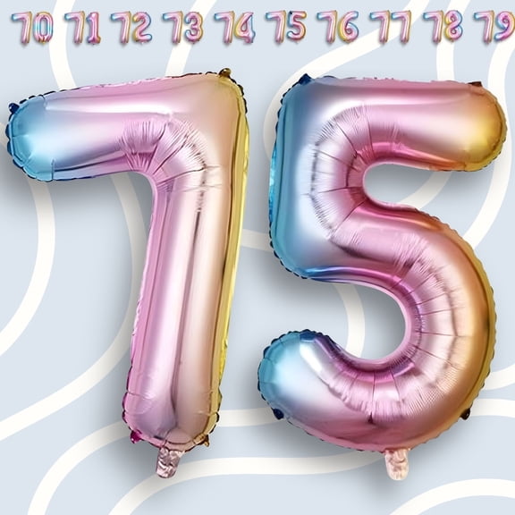 Rainbow Number 75 Foil Balloon 40" - Helium/Air Inflatable Multicolor Ombre Gradient Mylar Numeral Balloons - 75th Birthday Party, Corporate Event