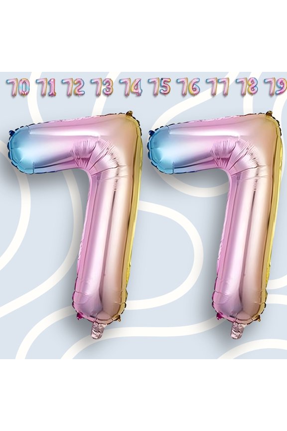 Rainbow Number 77 Foil Balloon 40" - Helium/Air Inflatable Multicolor Ombre Gradient Mylar Numeral Balloons - 77th Birthday Party, Corporate Event
