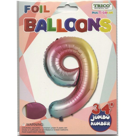 Rainbow Number 9 Balloon 34"