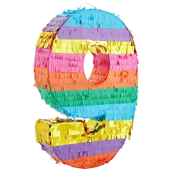 BLUE PANDA Rainbow Number 9 Pinata - 16.5 x 11.4 x 3 in, Multi-Color for 9th Birthday, Fiesta Party Supplies, Party Favors & Rainbow Birthday Decor