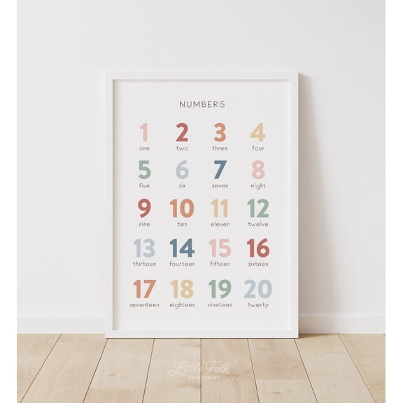 Rainbow Numbers Poster Counting 1 20 Educational Wall Art Room Decor Nursery Downoad Poster, Unframed Size 8x12