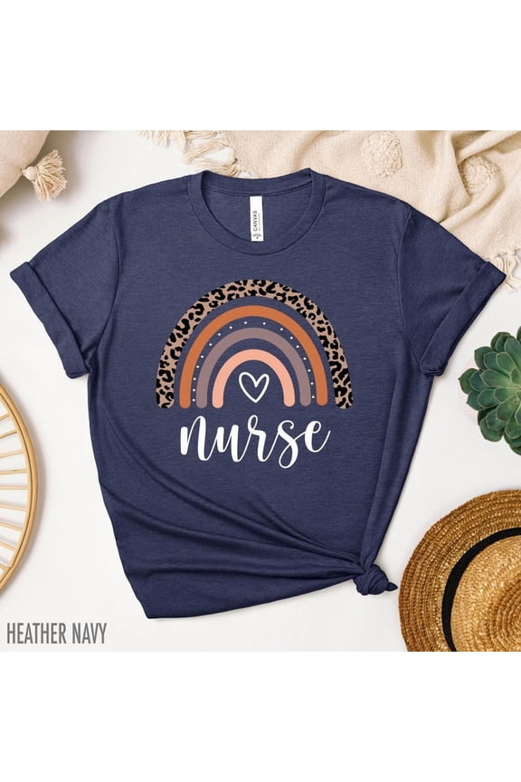 Rainbow Nurse Leopard Print Nurse Life, Registered Nurse Rn Shirts, Nurse Week Cna Nursing, Nursing School Tee