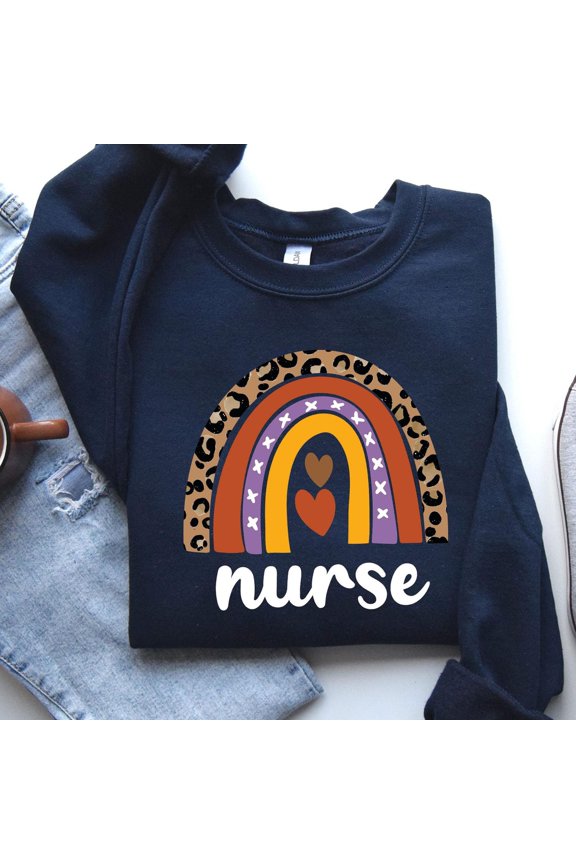 Rainbow Nurse Leopard Print Registered Nurse RN CNA Week Sweatshirt All Size S-5Xl