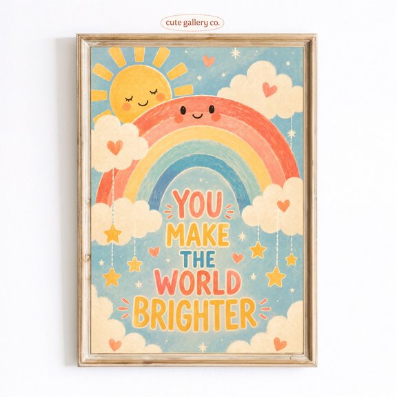 Rainbow Nursery Sun Clouds Wall Art Home Decor Unframed Paper Print