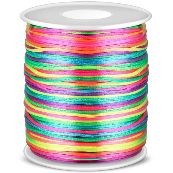 Rainbow Nylon Cord 1.5mm, Silky Satin Rattail Craft String, for Braided Bracelets, Pendant Necklaces, Macrame Keychains, Lanyards, Drawstring Bags, DIY Crafts, Sewing