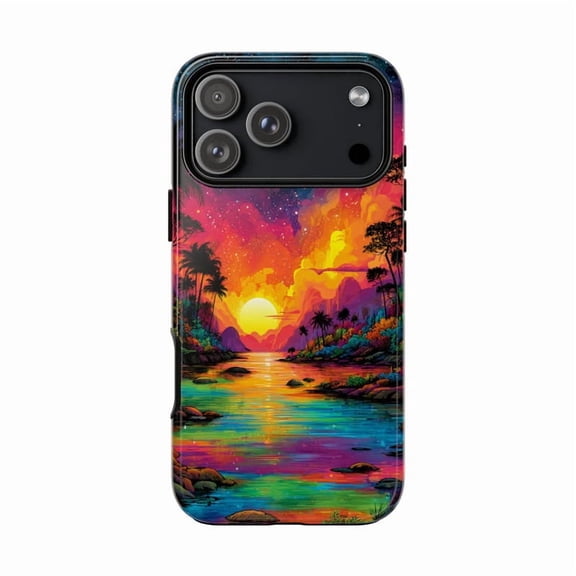 Rainbow Oasis Trippy Neon Tropical Case 17 16 15 14 13 12 11 Pro Max H01241