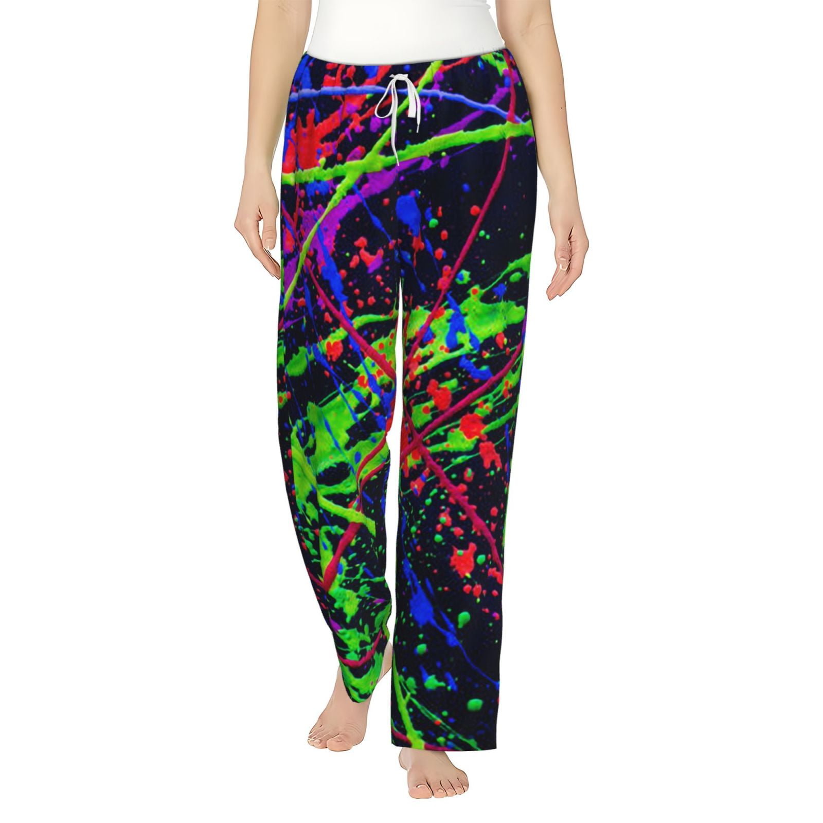 Rainbow Of Neon Paint Splatters Pajama Pants Women'S Wide Leg Casual ...