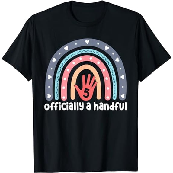 Rainbow Officially Handful 5th Birthday Fifth Birthday T-Shirt