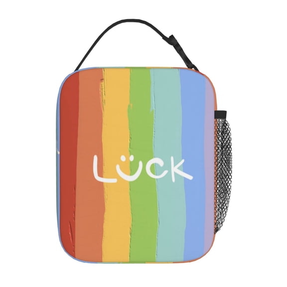 Rainbow Oil Paint Stripe Lucky Lunch Bag Tote Bag Portable Insulated Lunch Box For Beach Camping Travel