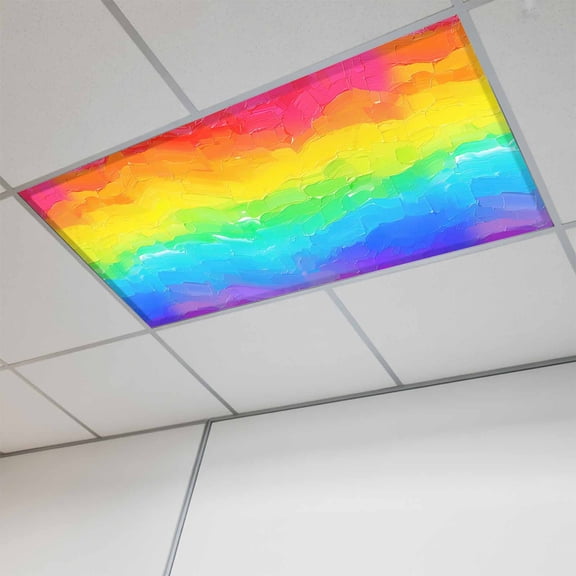 Rainbow Oil Painting Fluorescent Light Covers, Watercolor Colorful Abstract Art Magnetic Light Covers for Ceiling Lights, Fluorescent Ceiling Shade Filters for Classroom Bedroom Office 4x2Ft x 1PCS