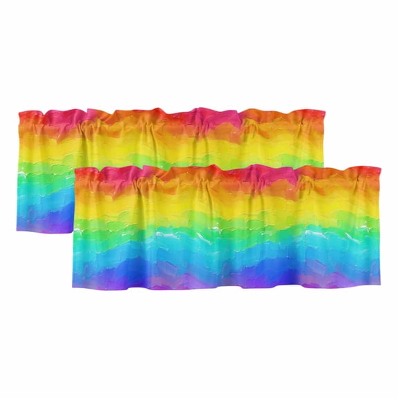 Rainbow Oil Painting Valances for Windows, Watercolor Colorful Abstract Art Light Filtering Kitchen Curtains, Rod Pocket Window Valance Curtains for Living Room Bedroom, 54" W x 18" L, 2 Panels