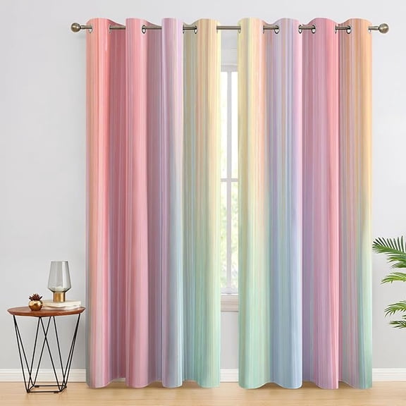 Rainbow Ombre Blackout Curtains for Kids Girls Bedroom Decor, Colorful Gradient Patterned Thermal Insulated Grommet Window Drapes, Rainbow Ombre Living Room Decor 42"W x 63"L (Pack of 2)