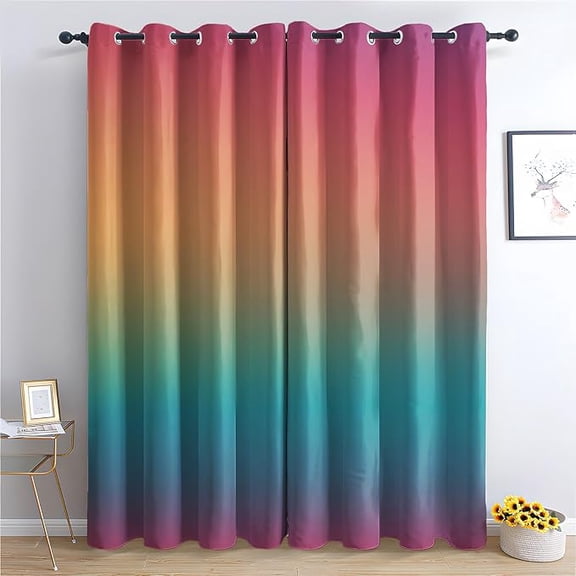 Rainbow Ombre Curtains for Bedroom Decor, Red Orange Teal Blue Ombre Pattern Design Blackout Drapes, Colorful Gradient Curtains for Kitchen Bathroom Cafe 42"W x 96"L (Pack of 2)
