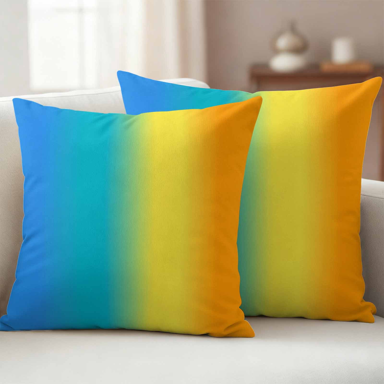 Rainbow Ombre Outdoor Waterproof Throw Pillow Covers 24x24 Set of 2, Orange Blue Gradient Colorful Modern Art Decorative Pillowcases Cushion Pillowcase for Couch Sofa Patio Outside Pillow Protector