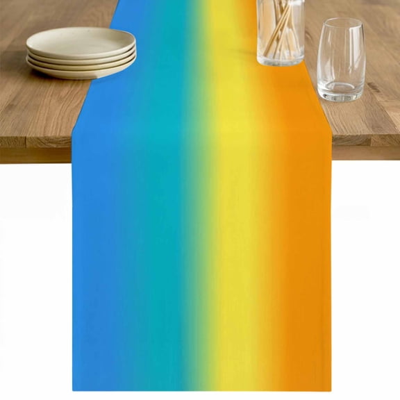 Rainbow Ombre Table Runner - 60 Inch Long Orange Blue Gradient Colorful Modern Art Cotton and Linen Blended Dress Scarves Farmhouse Table Runner for Kitchen Dining, Coffee Table, 13" x 60"