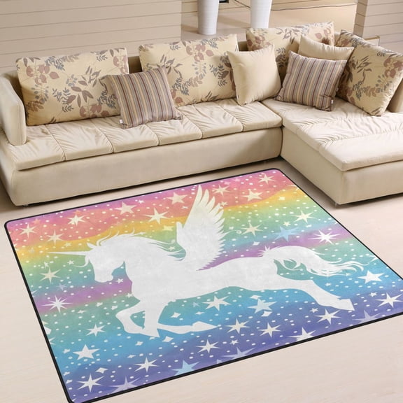Rainbow Or Unicorn and Stars Area Rug Washable 80 x 58 Floor Carpet Mat Non Slip for Bedroom Living Room Home Decor