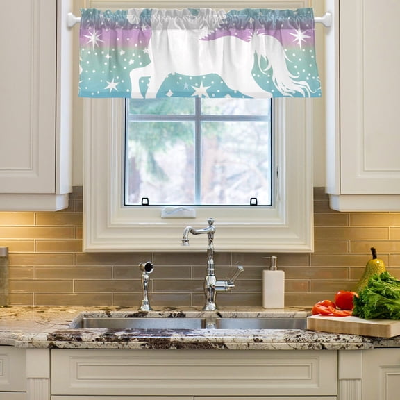 Rainbow Or Unicorn and Stars Curtain Valances Farmhouse Design Window Treatment Decor Blackout Rod Pocket for Windows Living Room Kitchen 54" x 18"
