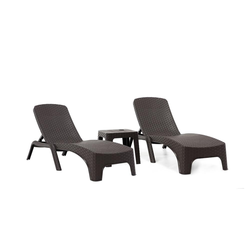 Brown Wicker Outdoor Chaise Lounge Set with Table