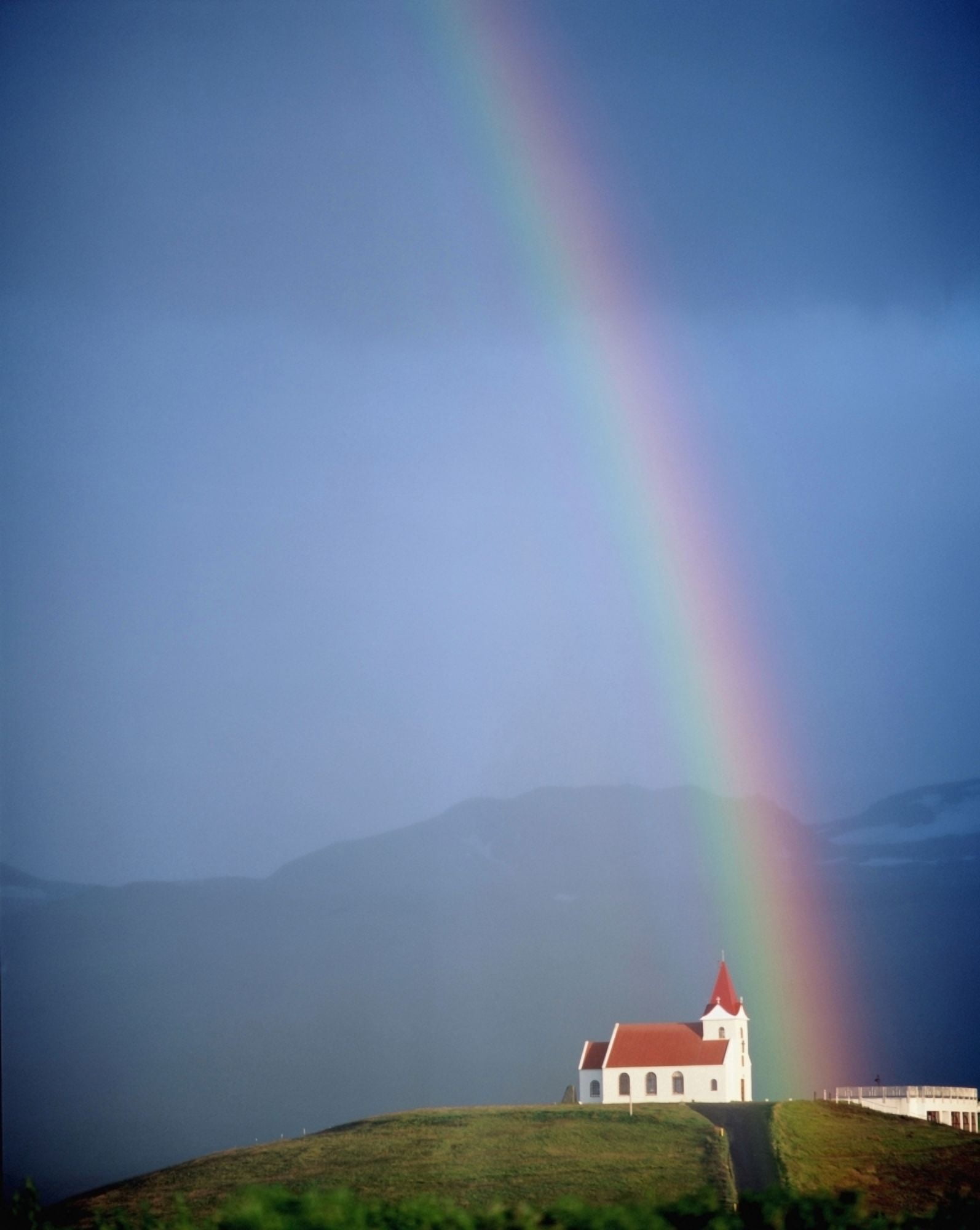 Rainbow Over Church And Snaefellsness Canvas Art - Joe Beynon Design Pics (12 x 15)