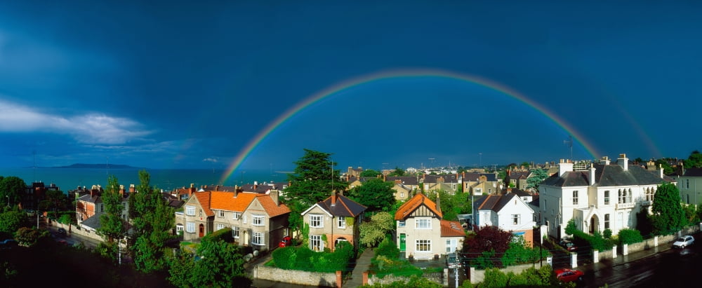 Rainbow Over Housing Monkstown Co Dublin Ireland Canvas Art - The Irish Image Collection Design Pics (33 x 13)