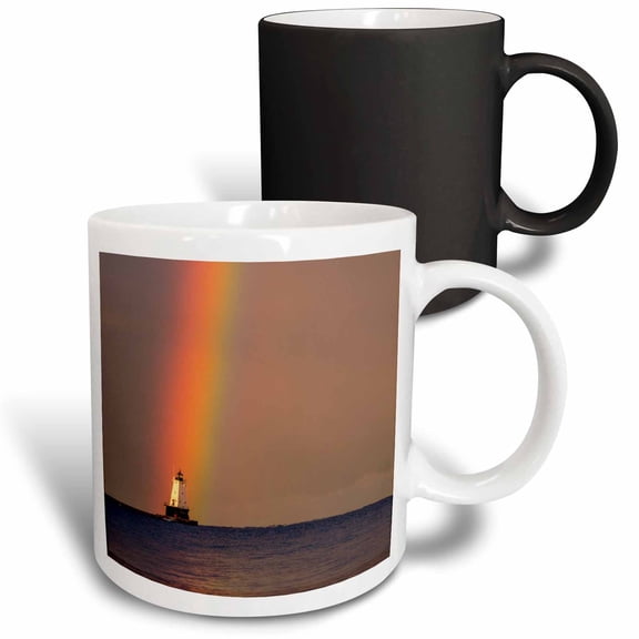 3drose, Rainbow over Ludington Lighthouse, Lake Michigan, Ludington, Michigan, 11oz Magic Transforming Mug