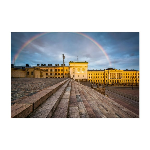 Rainbow Over Senaatintori - Helsinki Finland Photography Unframed Wall Art Print 8 x 12 inches