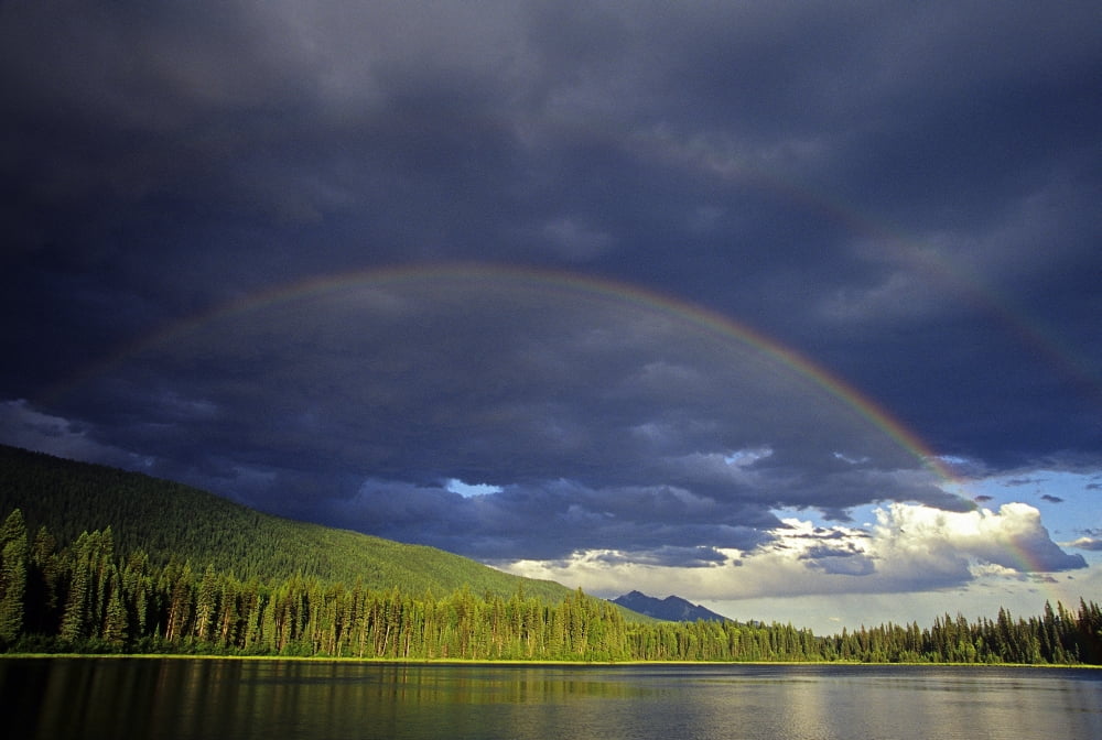 Rainbow Over Unna Lake Bowron Lake Park British Columbia Canvas Art - Chris Harris Design Pics (34 x 22)
