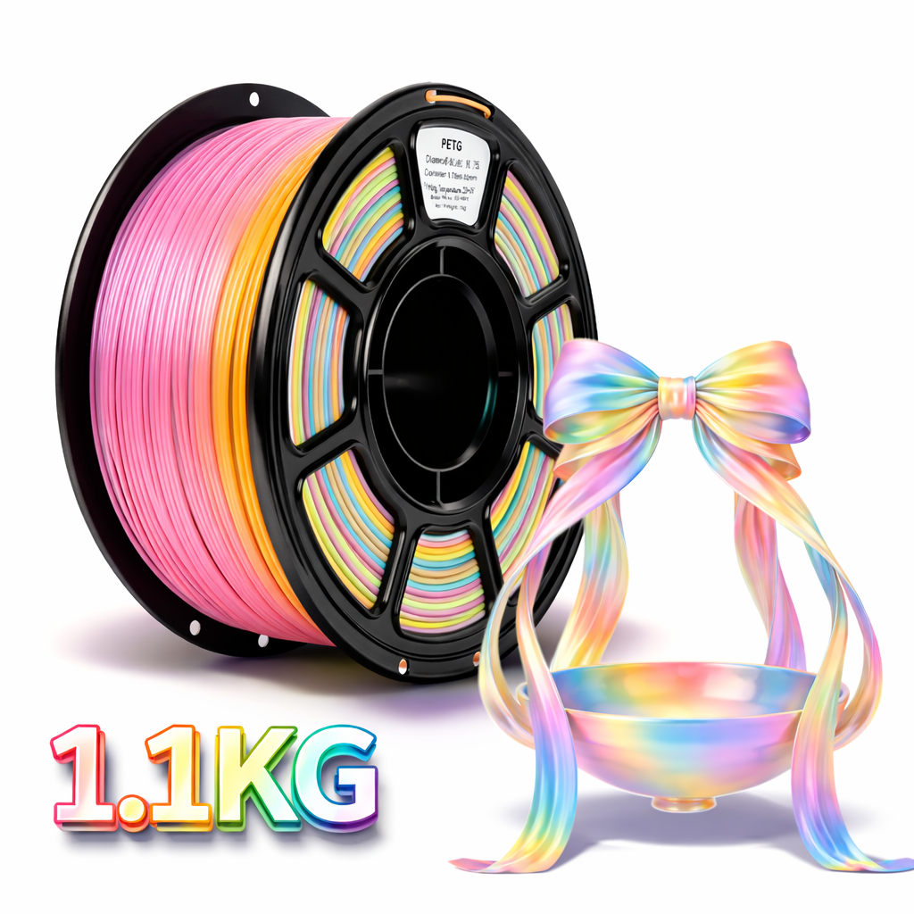 Rainbow PETG 3D Printer Filament, Multicolor 3D Printing Model Filament Matte, +/- 0.02mm, High Gloss Finish, Low Warping, for Most 3D FDM Printer
