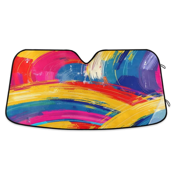 Rainbow Paint Car Windshield Sun Shade Foldable Car Front Window Visor Heat and UV Protection 53x23.5