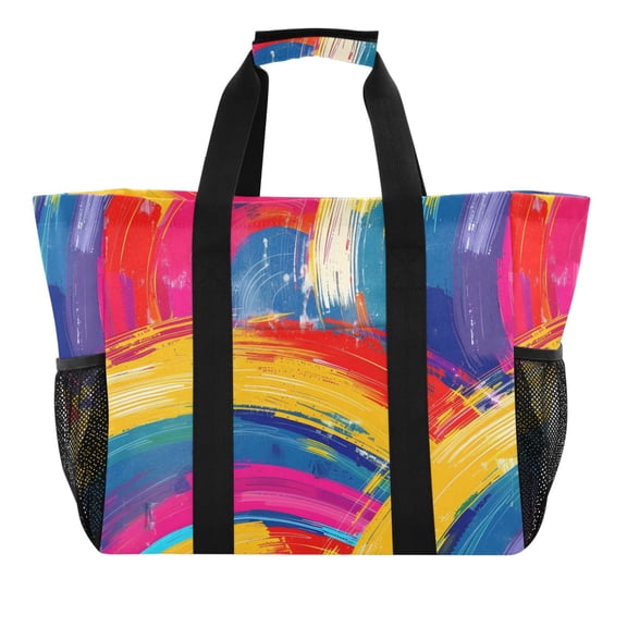 Rainbow Paint Reusable Grocery Bags with Handle Side Pocket Waterproof Shopping Portable Tote