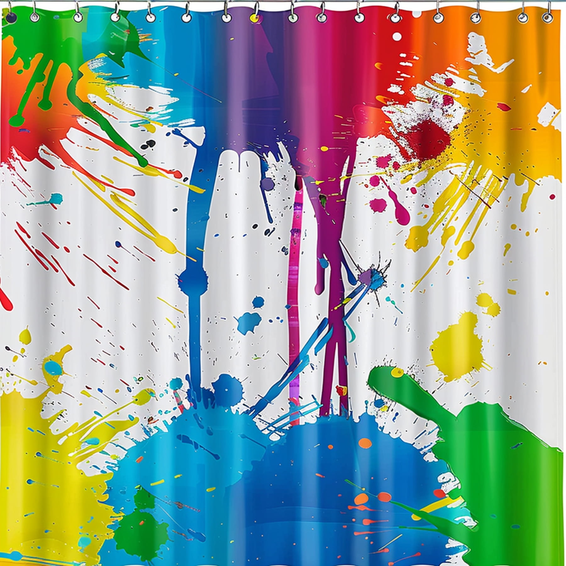 Rainbow Paint Splatter Shower Curtain with Silver Grommets Fun and