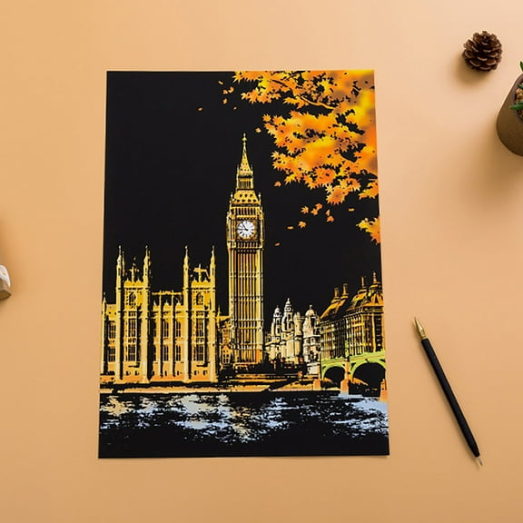 Rainbow Painting Scratch Paper, City Series Night Scene,Scratch Painting Creative Gift,Scratchboard for Adult and Boys Girls,with Tools, Size:15.9''x11.2'