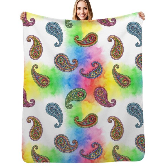 Rainbow Paisley Pattern Soft Blanket Travel Bedding Throws Flannel Bedspread Sofa Bed Cover