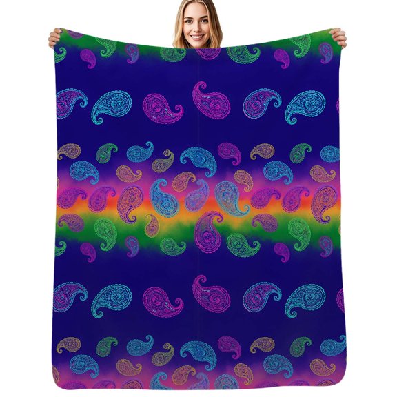 Rainbow Paisley Pattern Soft Blanket Travel Bedding Throws Flannel Bedspread Sofa Bed Cover