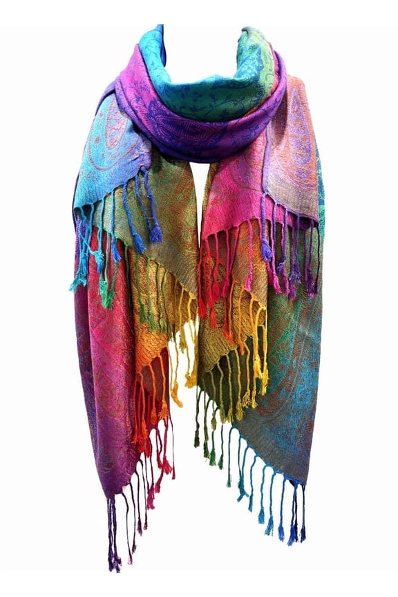 Rainbow Paisley Viscose Scarf, 200x70cm Lightweight Shawl & Wrap,200*70cm,1