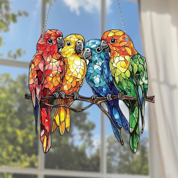 Rainbow Parrot Acrylic Suncatcher Parakeet Window Hanging Sunroom Home Decor Bird Lovers Mom Gift