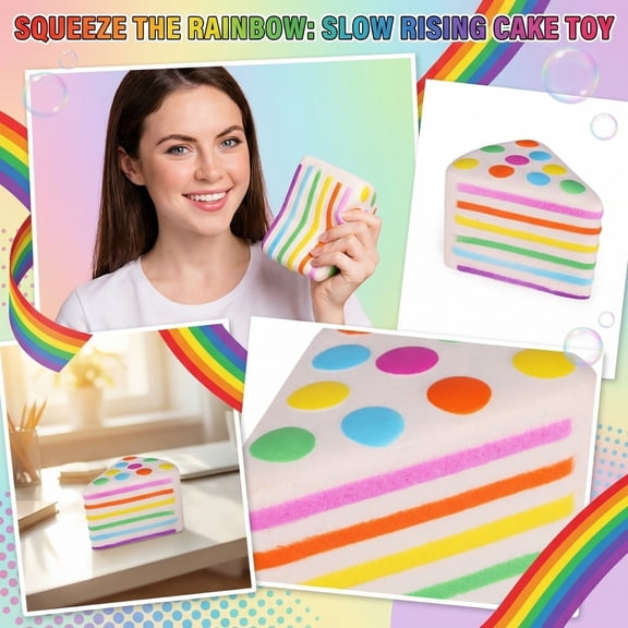 Rainbow Party Decorations, Rainbow Birthday Party Decorations, Birthday Cake Squeeze, Squeeze Slow Rising, 4X2.5 Inch Cute Triangle Rainbow Cake Squeeze Toys, Dual Use As Colorful