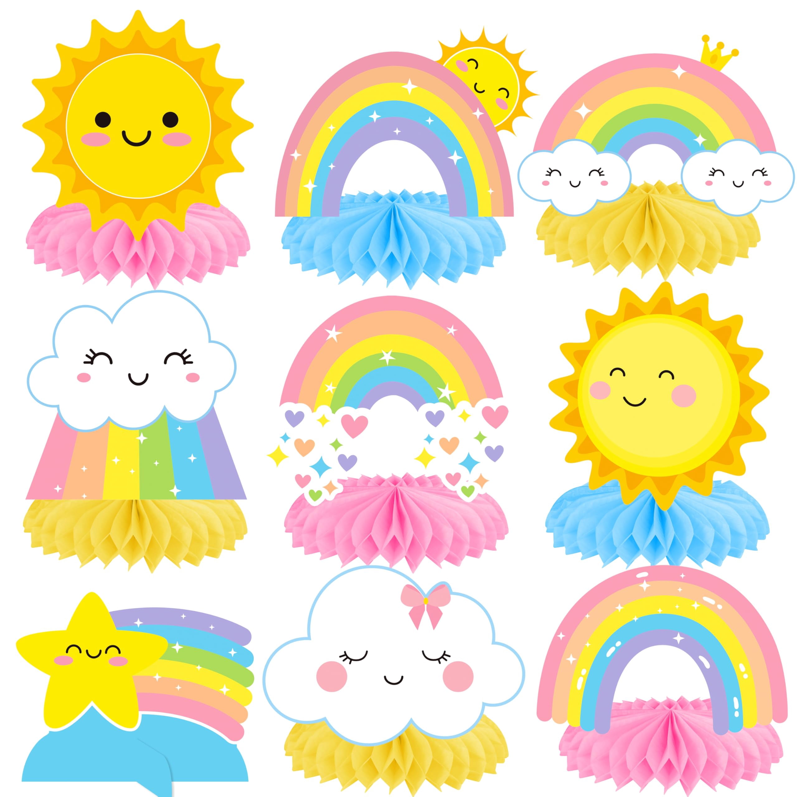 8Pcs Cloud 9 Birthday Table Decorations - Rainbow 9th Birthday Party Centerpieces For Girls