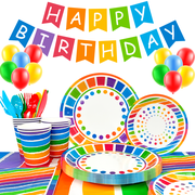 Rainbow Party Supplies,166pcs Rainbow Party Decorations & Tableware Set - Rainbow Party Plates Napkins Cups & Rainbow Birthday Decorations Balloons Banner etc Rainbow Themed Birthday Party Supplies