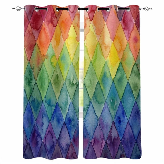 Rainbow Patchwork Blackout Curtains for Bedroom Living Room Darkening Curtains 63 Inches Long Watercolor Colorful Diamond Art Window Curtain 2 Panels Set Window Treatment Grommet Drapes 42"x63"