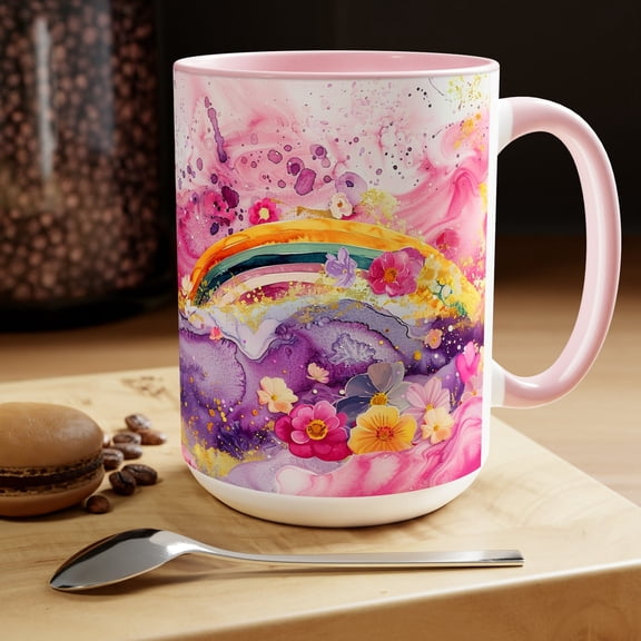 Rainbow Pattern Mug: Marble Inspired Ceramic Cup, Spring Summer Gift