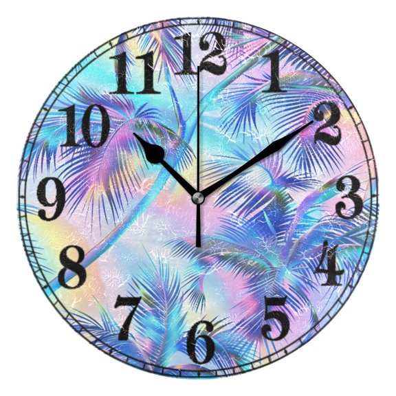 Rainbow Pattern Plam Trees Silent Wall Clock 10" Non-Ticking Battery Clock
