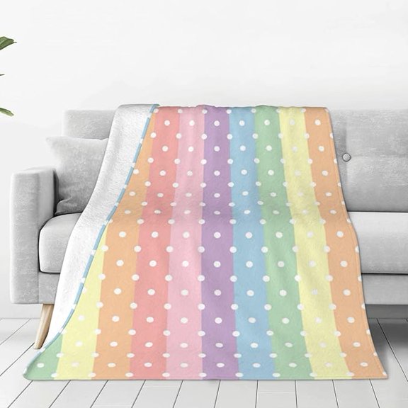 Rainbow Pattern With Dot Throw Blanket For Couch, Ultra Soft Micro Fleece Blanket Light Weight Anti Pilling Flannel Air Conditioning Blanket 50" x 60"