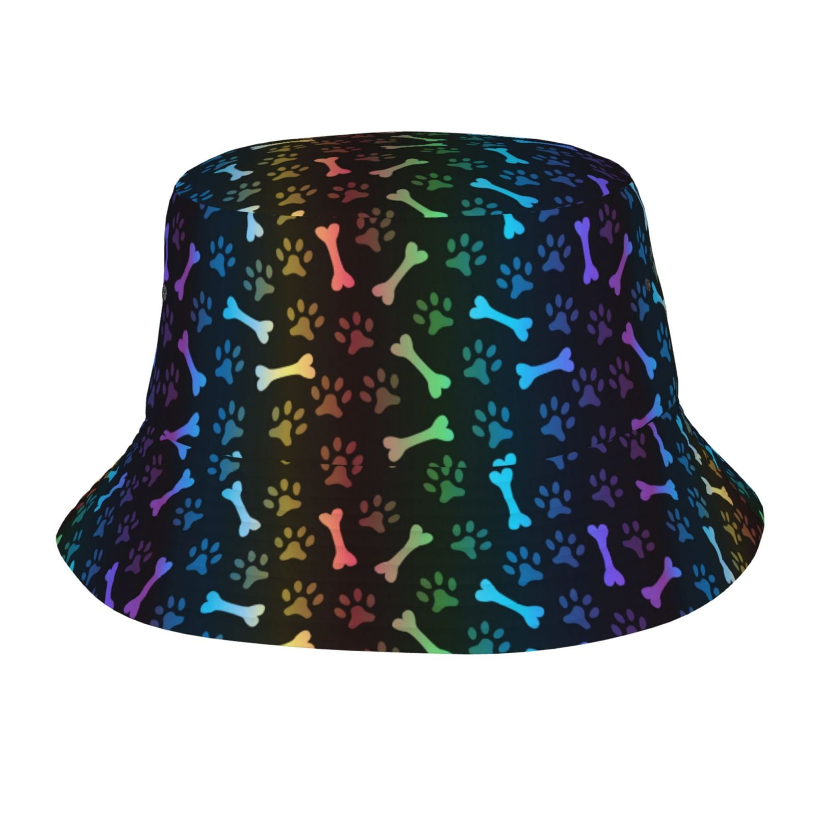 Rainbow Paw Footprint Animal Pattern Bucket Hat Foldable Travel Camping ...