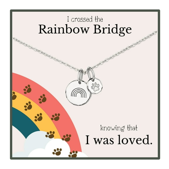 HOPE LOVE SHINE Pet Memorial Necklace Rainbow Bridge Dog Cat Loss Gift and Rainbow Paw Charm Pet Memorial Silver Necklace