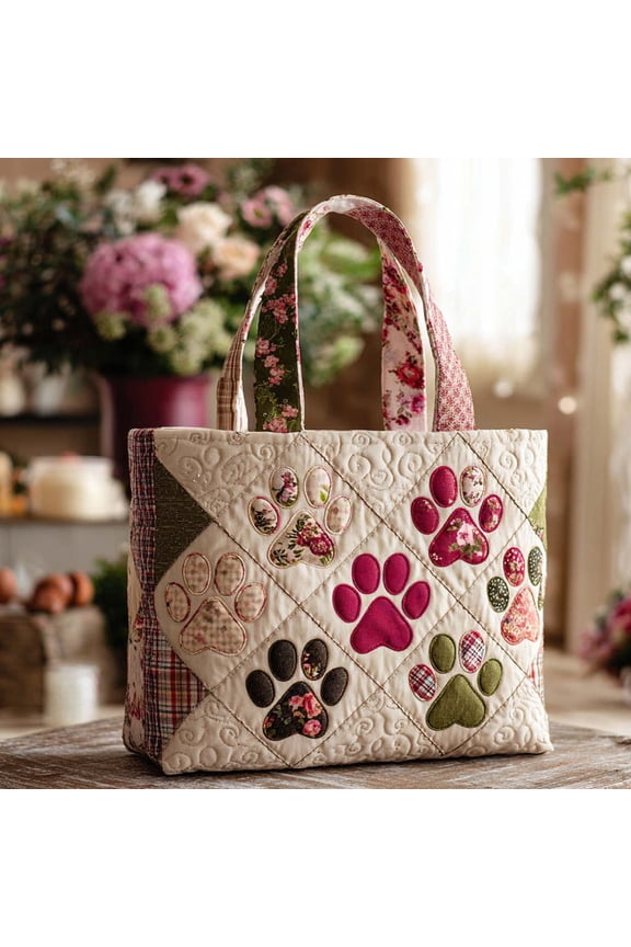 Rainbow Paw Parade Quilted Tote Bag